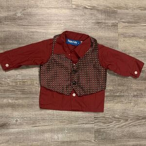 Take 50% OFF- Happy Fella Red Shirt with Brown Vest, Size-6/9M